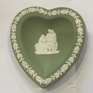 Vintage Wedgwood Green Jasperware Heart Shaped Trinket Plate Dish Tray